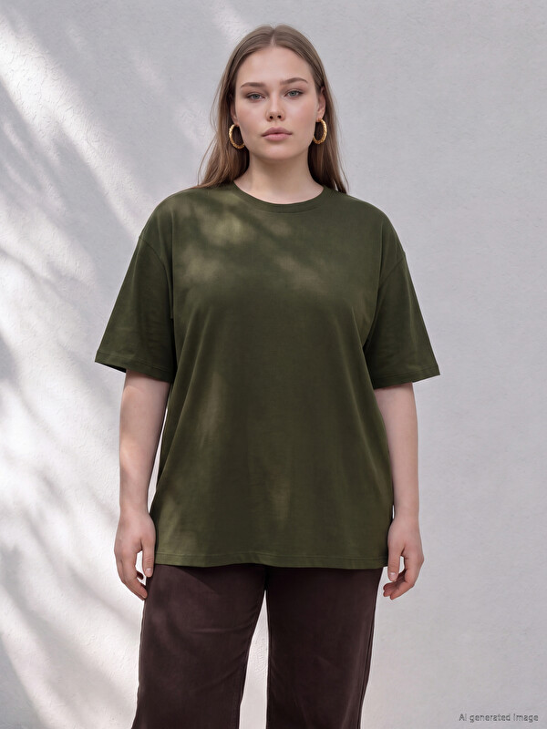 LCW Curve Büyük Beden %100 Pamuklu Oversize Kadın Tişört