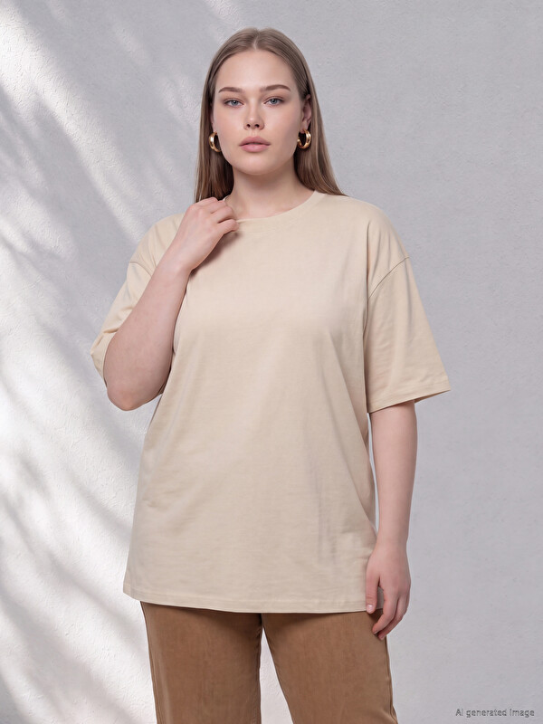 LCW Curve Büyük Beden %100 Pamuklu Oversize Kadın Tişört