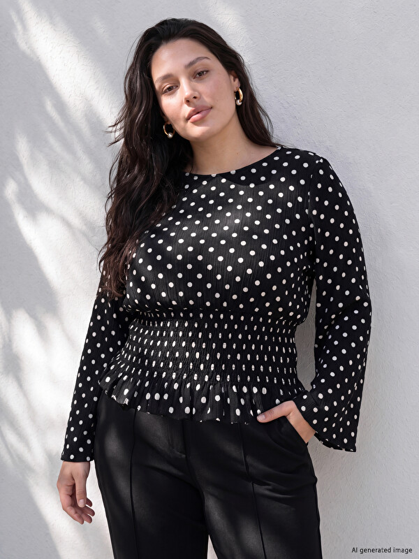 LCW Curve Büyük Beden Puantiyeli Peplum Bluz
