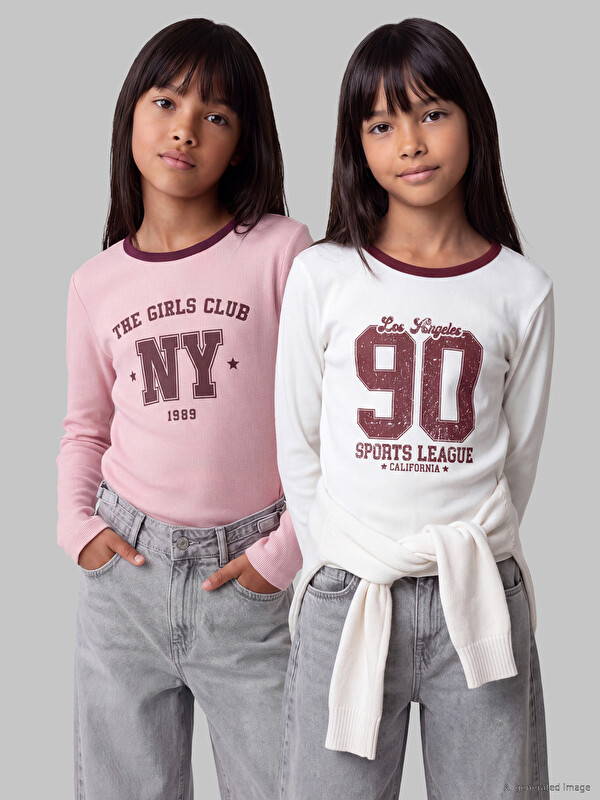 LCW Kids Majica za djevojčice s okruglim izrezom, 2-pakovanja