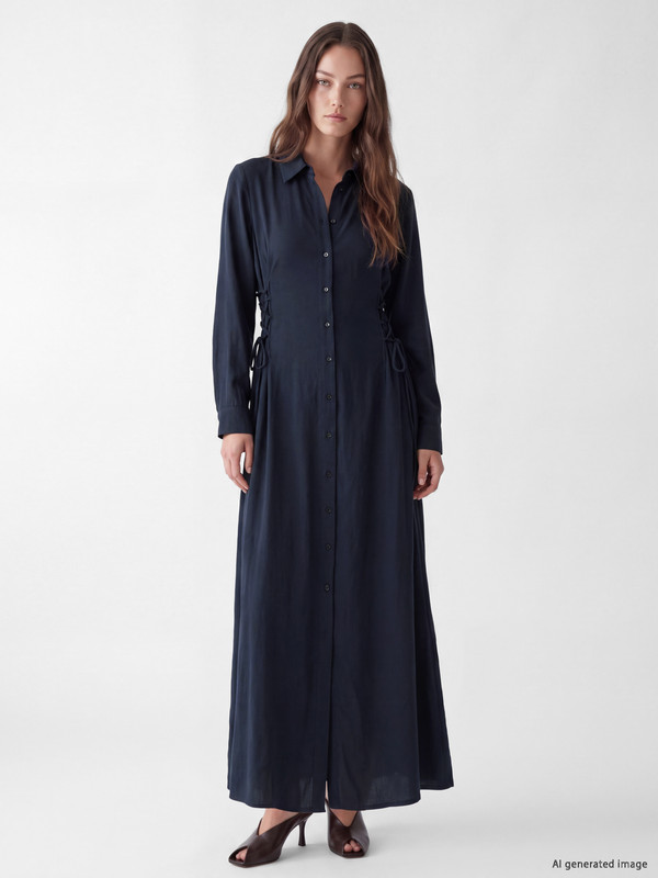 LCW Modest Eyelet Detailed Ruched Shirt Dress
