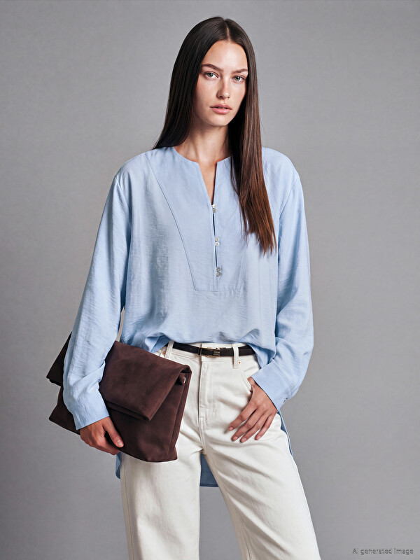 LCW Modest Notch Neck Oversize Blouse