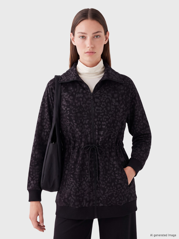 LCW Modest Leopard Print Women's Zip-Up Sweatshirt