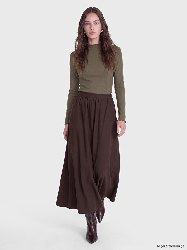 LCW Modest Elastic Waist Flared Skirt