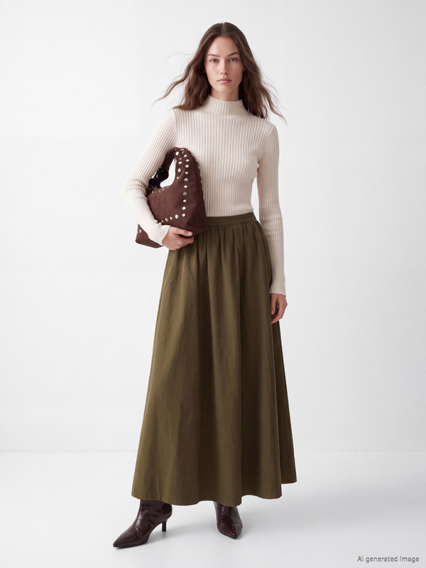 LCW Modest Elastic Waist Flared Skirt