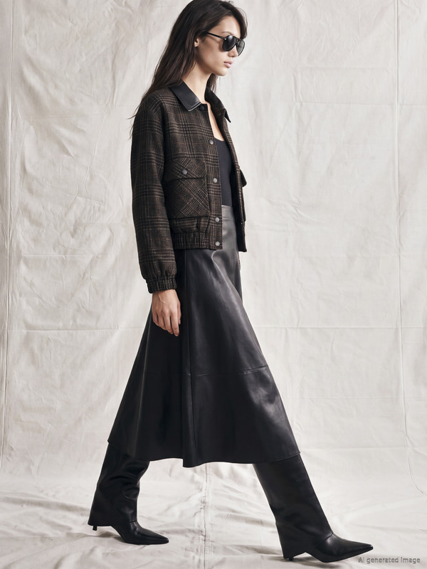 XSIDE Leather Collared Plaid Women's Cachet Jacket