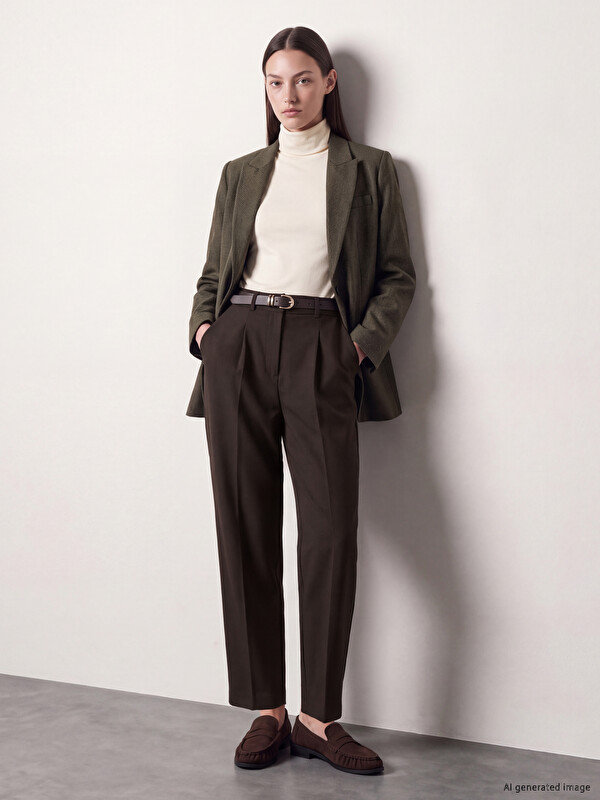 LCW Modest Waist Belted Carrot Cut Women's Fabric Trousers