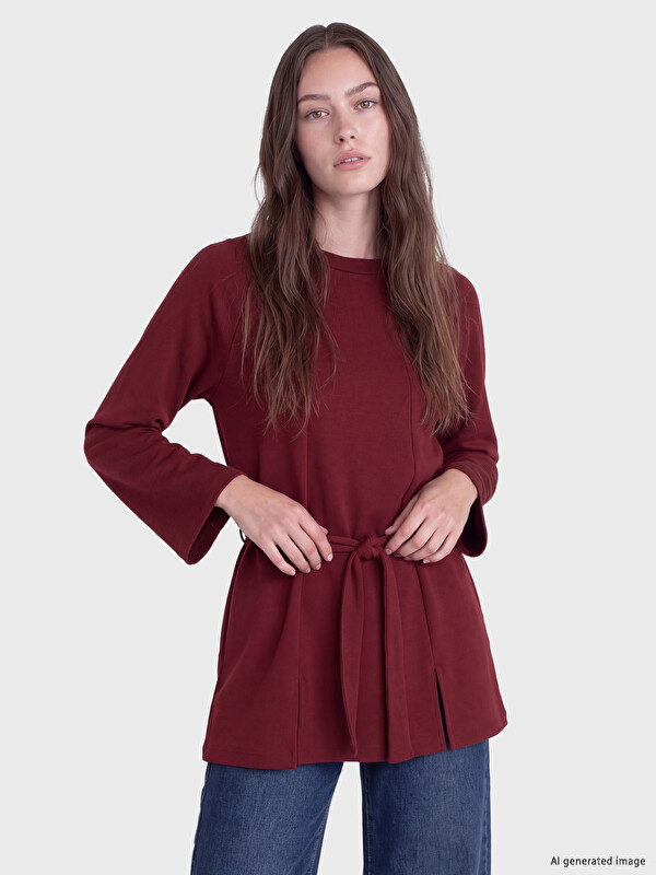 LCW Modest Woman Bordeaux Sweatshirt Tunic