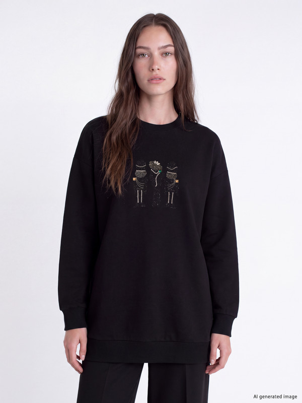 LCW Modest Taşlı Kadın Kalın Sweatshirt Tunik