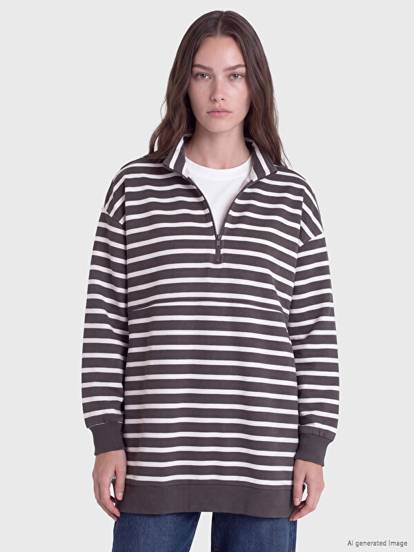 LCW Modest Striped Women's Thick Sweatshirt Tunic