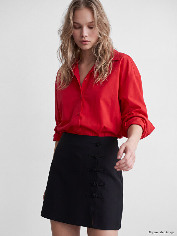 LCW Vision Waist Zippered Decorated Buttoned Mini Skirt