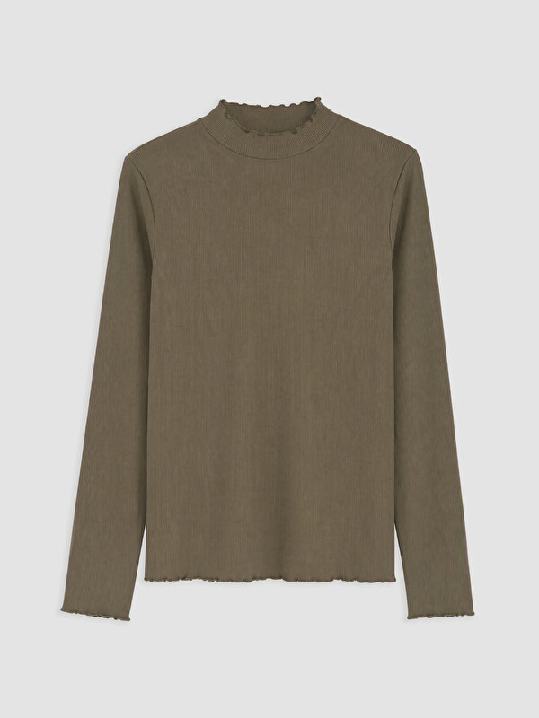 LCW Modest Frilled Mock Neck Women's Ribbed Body