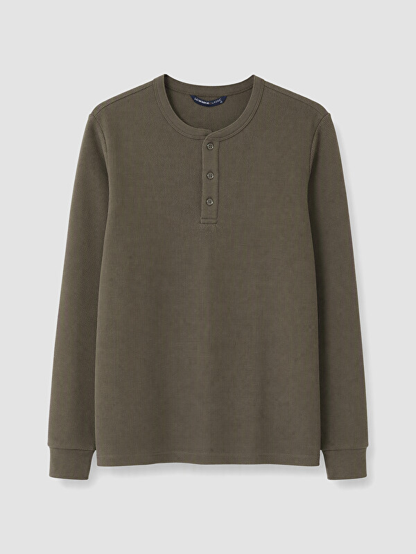 LCWAIKIKI Classic Henley Yaka Waffle Erkek Tişört