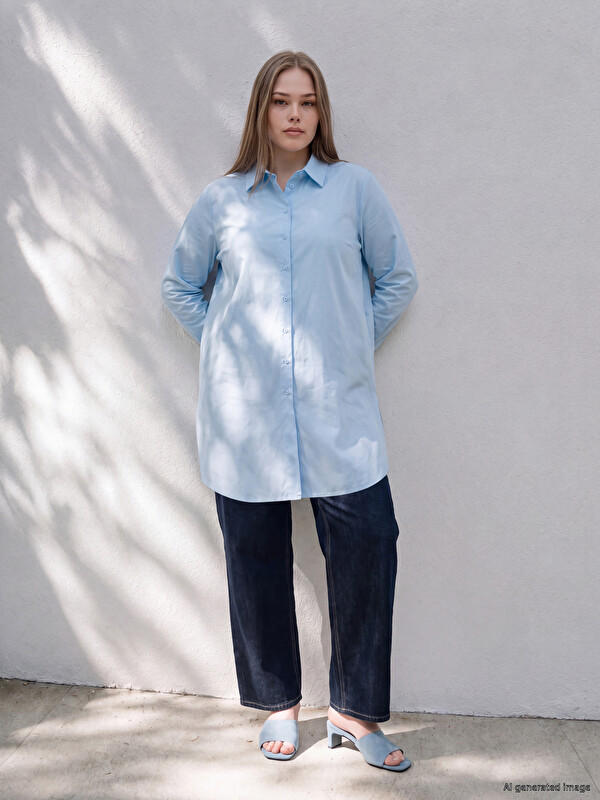 LCWAIKIKI Curve Plus Size %100 Cotton Women's Shirt Tunic