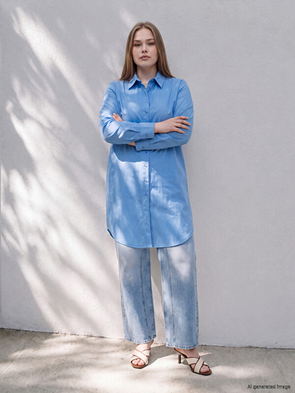 LCWAIKIKI Curve Plus Size %100 Cotton Women's Shirt Tunic