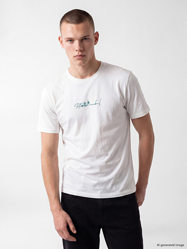 XSIDE T-shirt me jakë të rrumbullakët me print Istanbul për burra