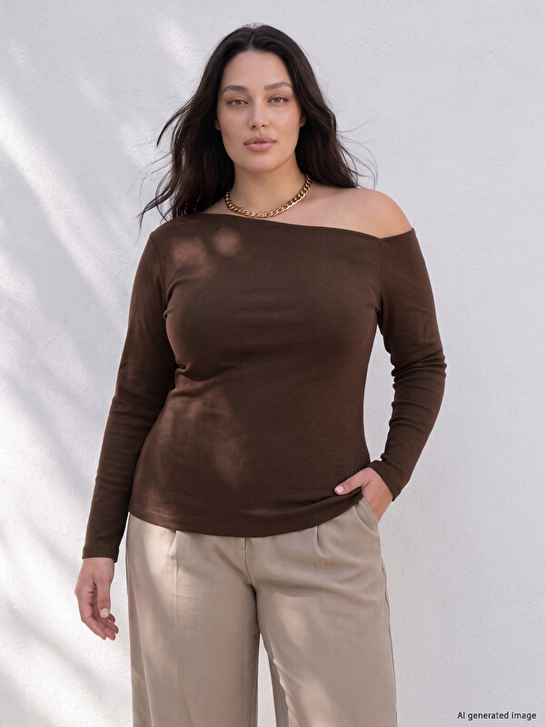 LCW Curve Plus Size Boat Neck Blouse