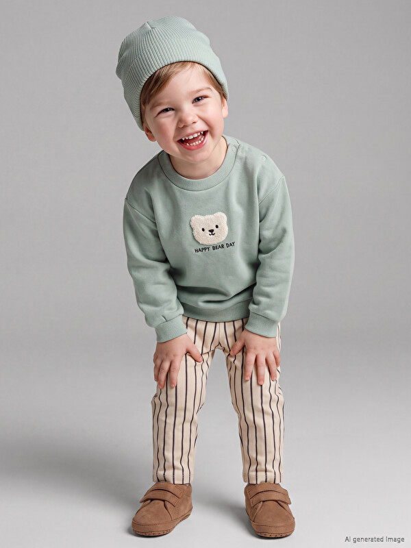 LCW baby Baby Boys' Embroidered Sweatshirt and Striped Pants