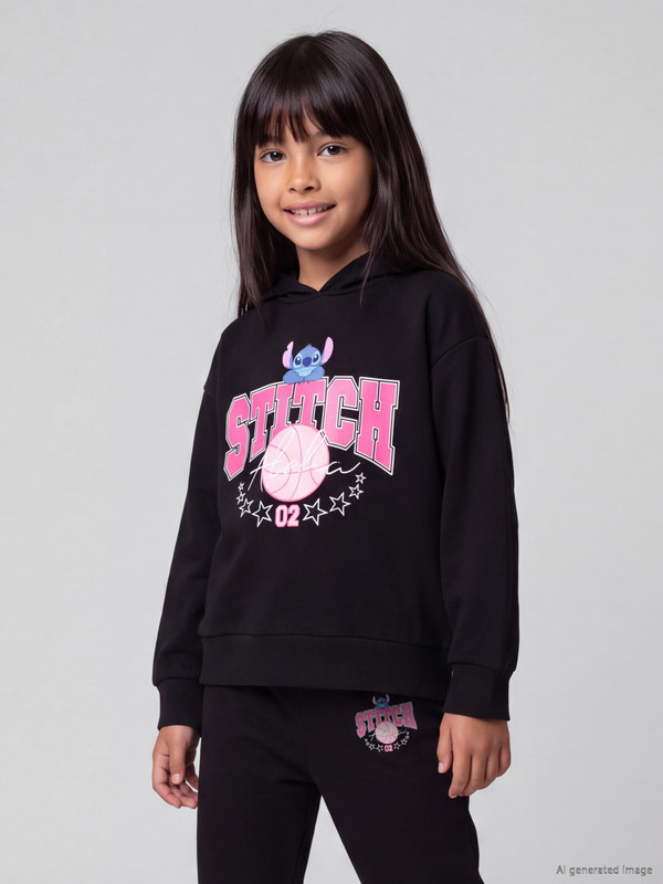LCW Kids Kapüşonlu Stitch Baskılı Sweatshirt