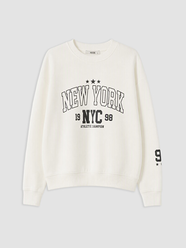 XSIDE Bluzë sportive e trashë oversize me stampim NYC për gra