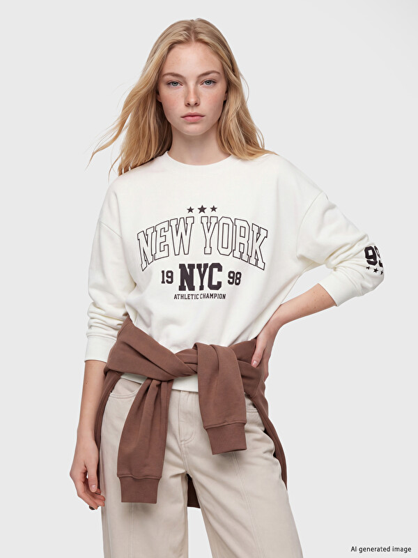 XSIDE Bluzë sportive e trashë oversize me stampim NYC për gra