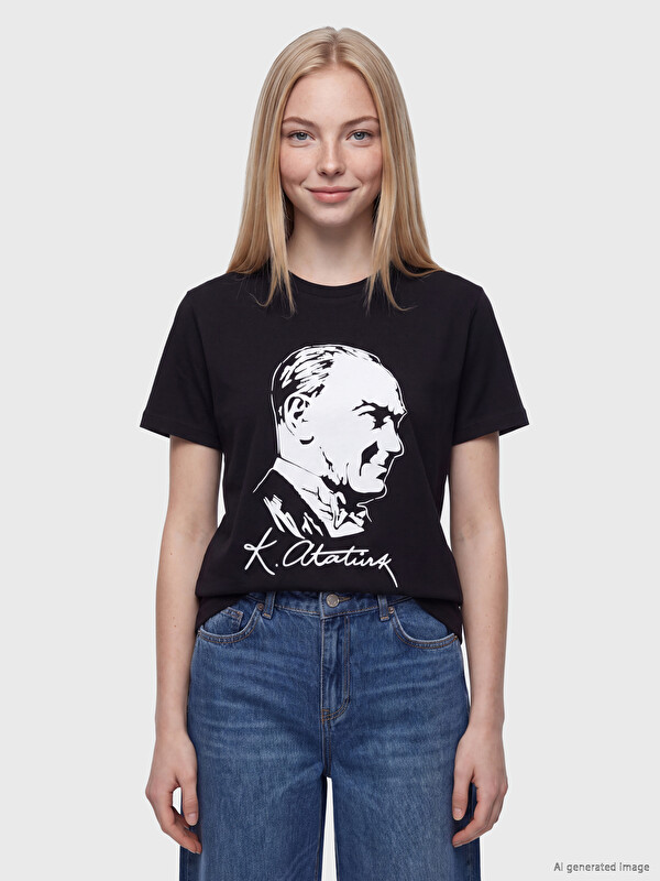 XSIDE Bisiklet Yaka Baskılı Kadın Tişört