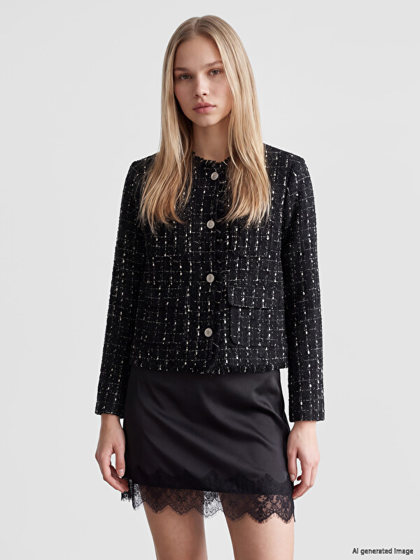 LCW Vision Zippered Lace Detailed Mini Skirt