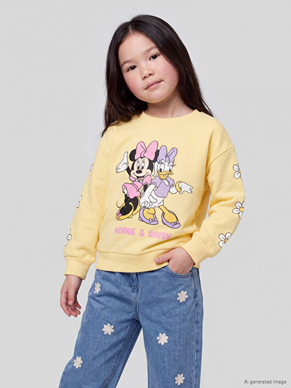 LCW Kids Crew Neck Minnie Mouse Printed Girls' Sweatshirt