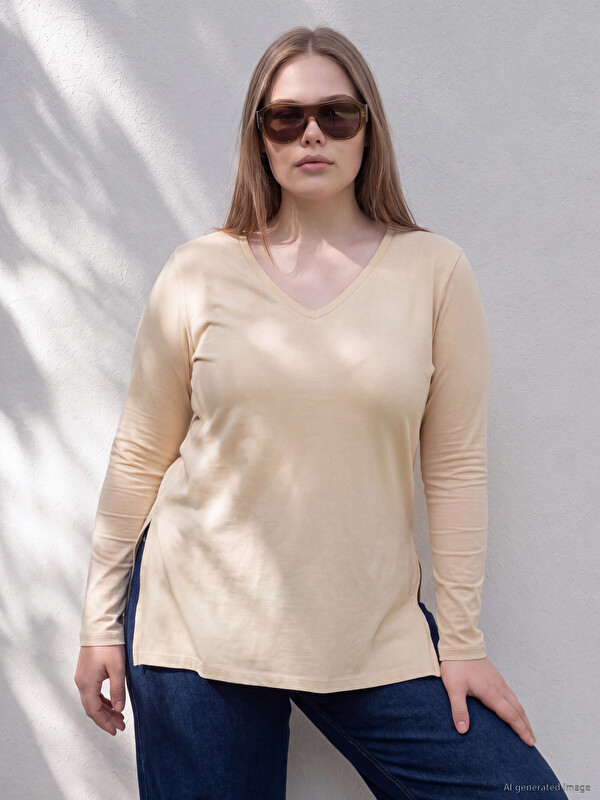 LCWAIKIKI Curve Plus Size %100 Cotton Women's T-Shirt