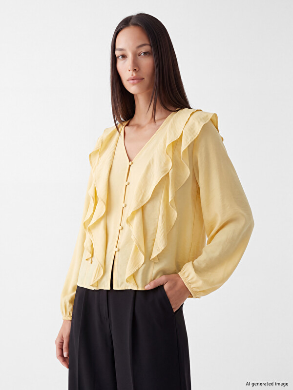 LCW STUDIO V Neck Frilled Blouse