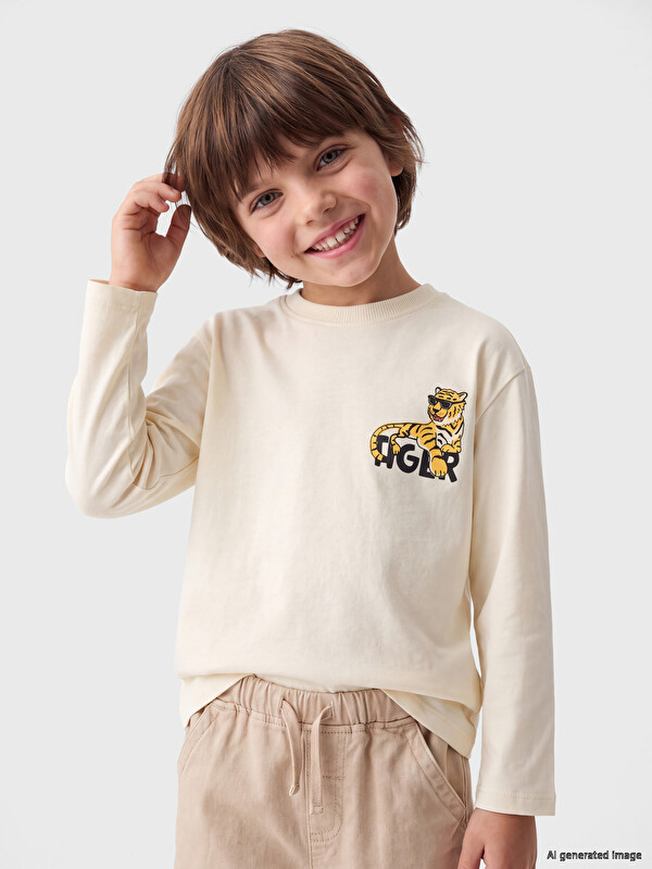 LCW Kids Crew Neck Tiger Printed Boys' T-Shirt