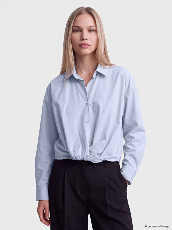 LCW Vision Bağlamalı Poplin Oversize Kadın Gömlek