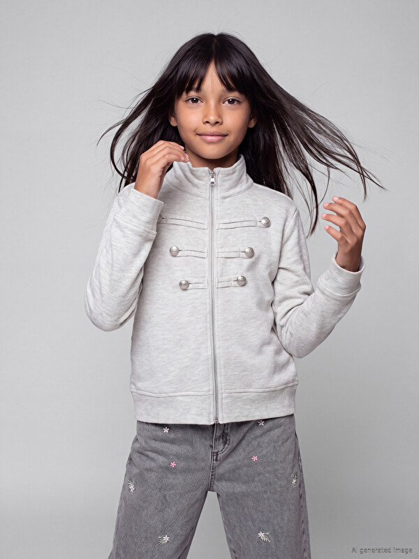 LCW Kids Mock Neck Girls' Zippered Sweatshirt