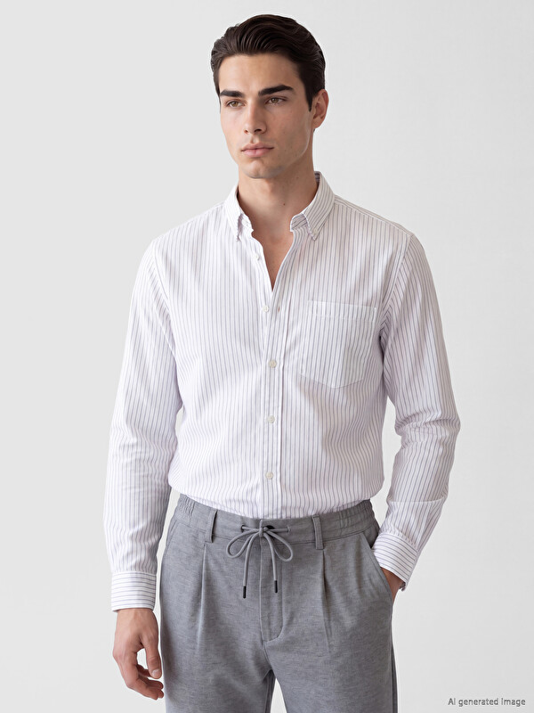 LCWAIKIKI Classic Regular Fit Striped Twill Men's Shirt