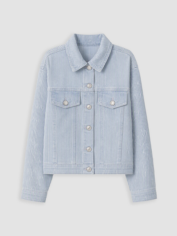 LCW Kids Çizgili Kız Çocuk Jean Ceket