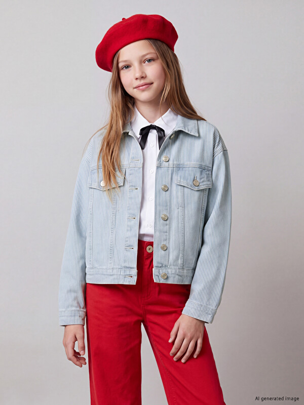 LCW Kids Striped Girls' Jean Jacket