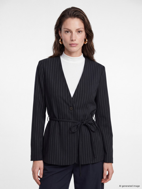LCW EVERYDAY Kruvaze Yaka Çizgili Kadın Blazer Ceket