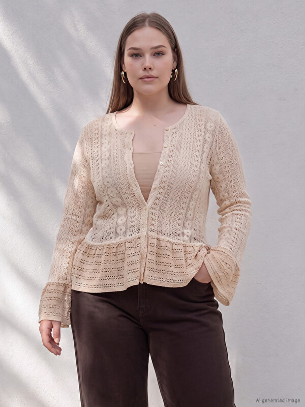 LCWAIKIKI Curve Plus Size Lace Peplum Blouse