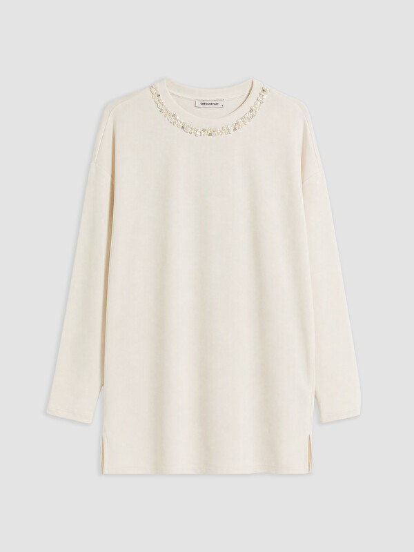 LCW EVERYDAY Rhinestone Embellished Soft Touch Oversize Women's Sweatshirt Tunic