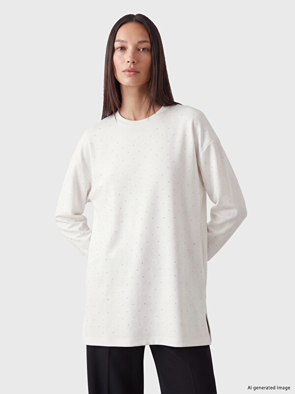 LCW EVERYDAY Taşlı Soft Touch Oversize Kadın Sweatshirt Tunik
