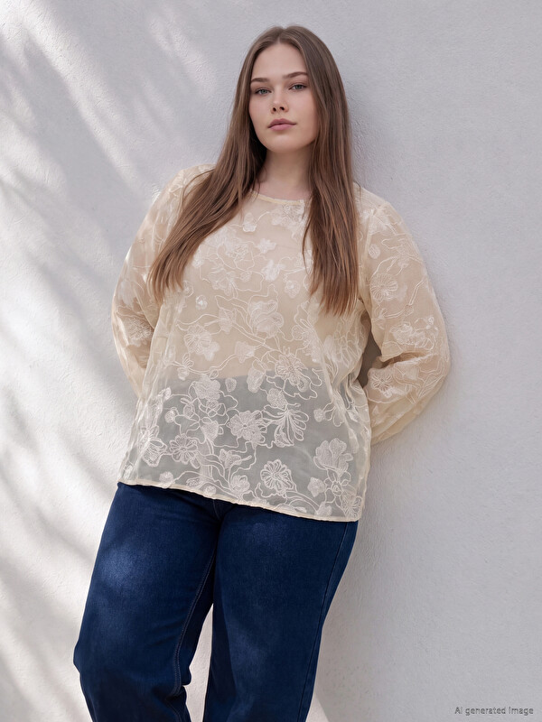 LCWAIKIKI Curve Plus Size Embroidered Blouse
