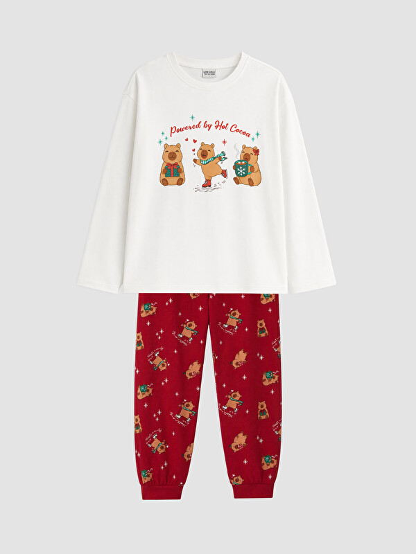 LCW Kids Set Pijamale Fete cu Tematică de Crăciun