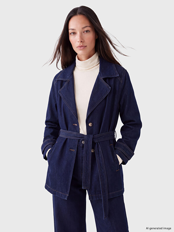 LCW EVERYDAY Gömlek Yaka Beli Kuşaklı Kadın Jean Ceket