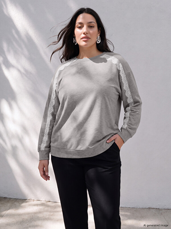 LCW Curve Woman Grey Sweatshirt