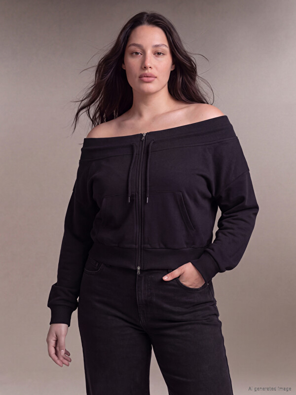 LCW Curve Hanorac cu fermoar Negru Femeie