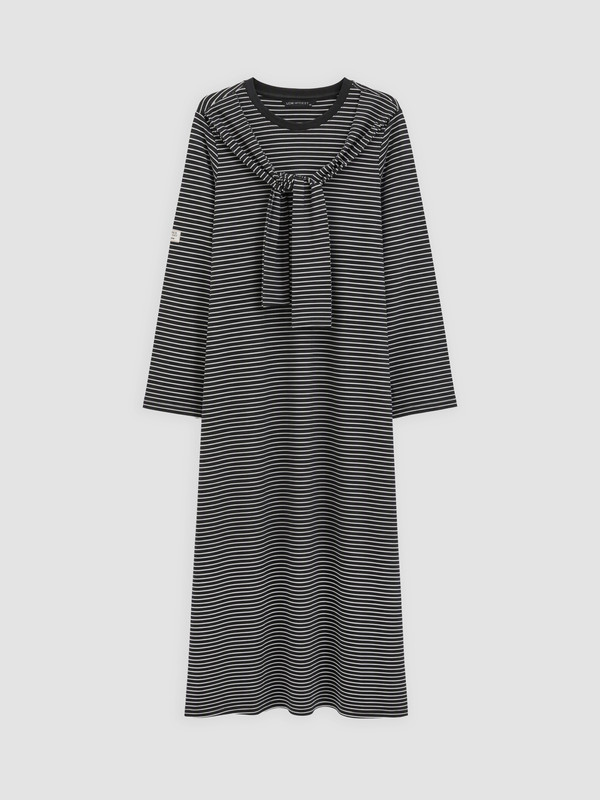 LCW Modest Tie-Detail Striped Dress