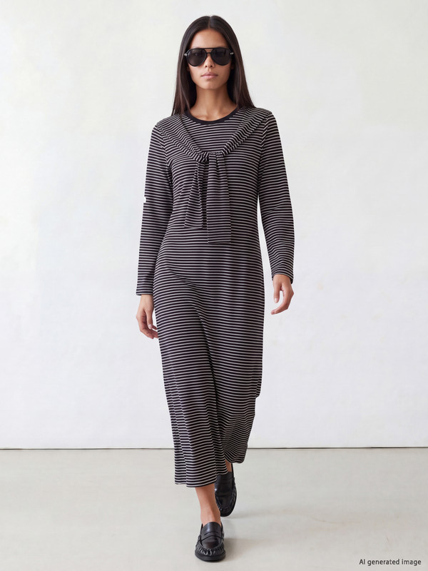 LCW Modest Tie-Detail Striped Dress