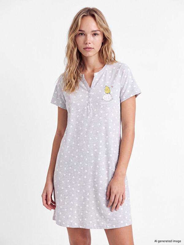 LCW DREAM Notch Neck Civiciv Printed Maternity Nightdress