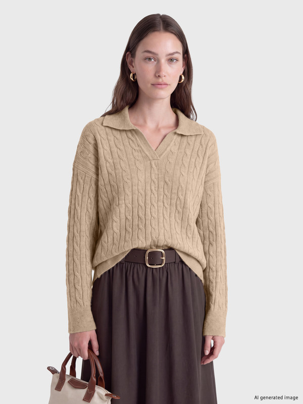 LCW Modest قۆڵتەکی پۆلۆ نەخشدار چاکەتی تریکۆی ژنانه‌
