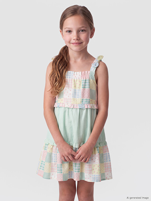 LCW Kids Rochie Cu Model Cu Guler Pătrat Pentru Fete